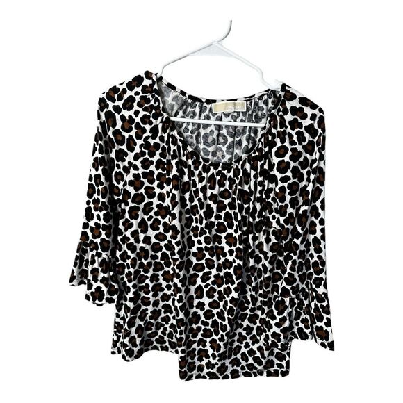 Michael Kors Leopard Animal Print 3/4 Quarter Bell Sleeve Shirt Size M no tag - Picture 1 of 4